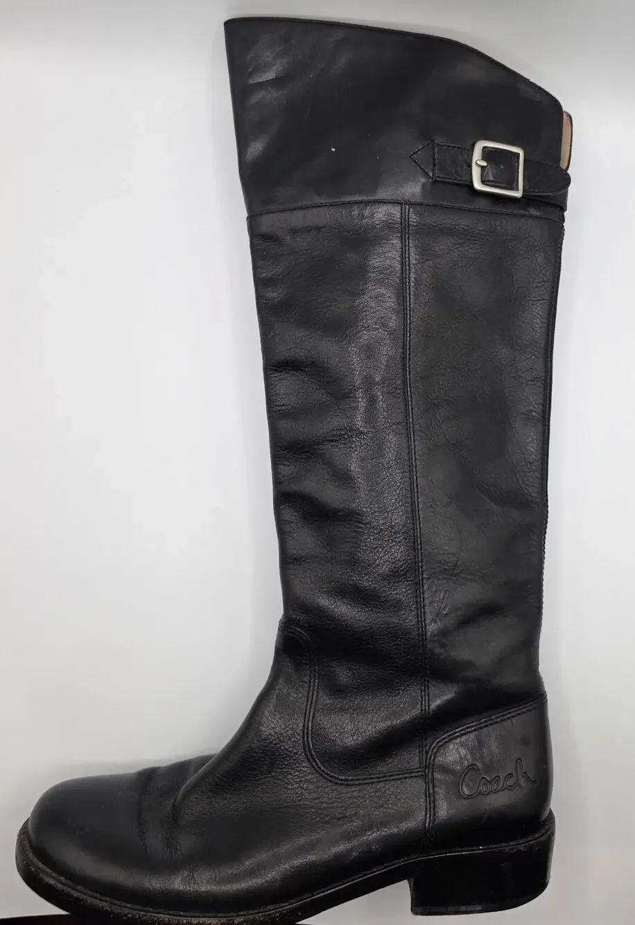 Coach Joele Black Leather Tall Knee-High Buckle Riding Boots Sz 7.5 B US
